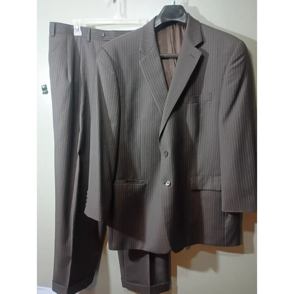Lauren Ralph Lauren Suit, Men 40x28 Brown Pinstripe 2-Piece Blazer Trousers